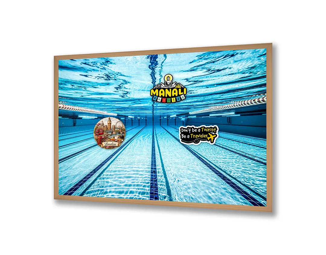 Metalen Magneetbord met afbeelding van zwembad waterlijnen in helder blauw kleuren