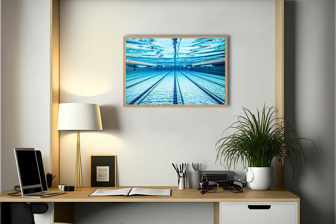 Metalen Magneetbord met afbeelding van zwembad waterlijnen in helder blauw kleuren