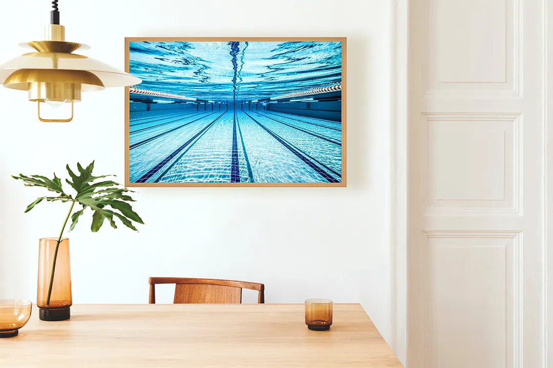Metalen Magneetbord met afbeelding van zwembad waterlijnen in helder blauw kleuren