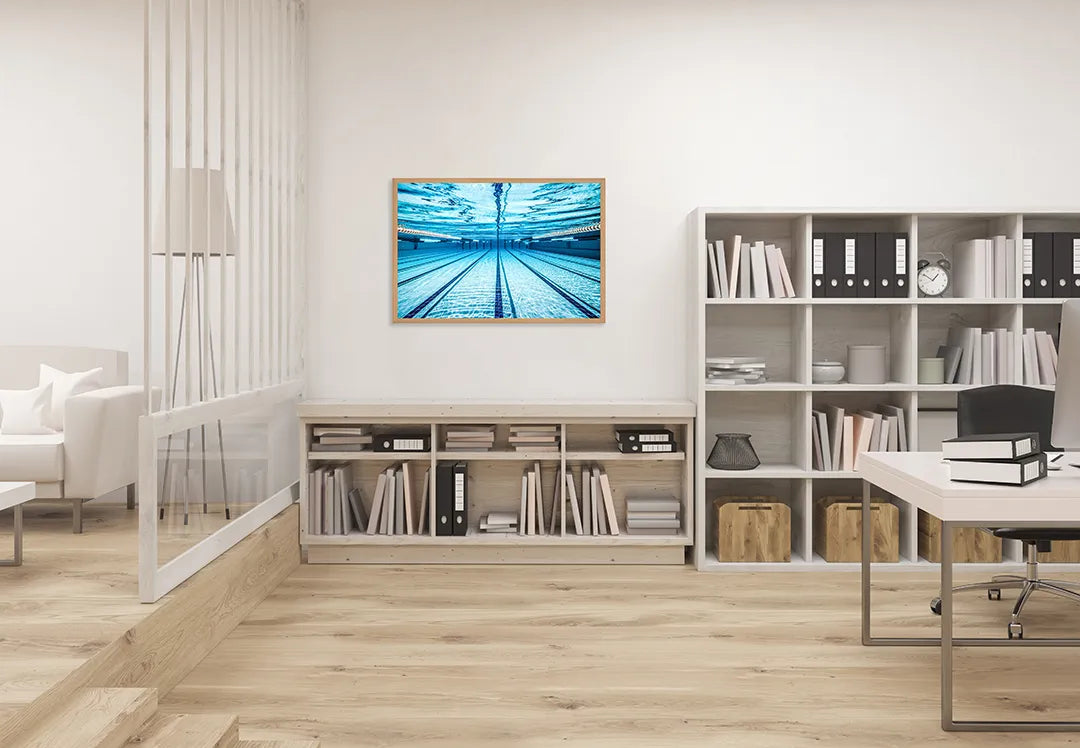 Metalen Magneetbord met afbeelding van zwembad waterlijnen in helder blauw kleuren