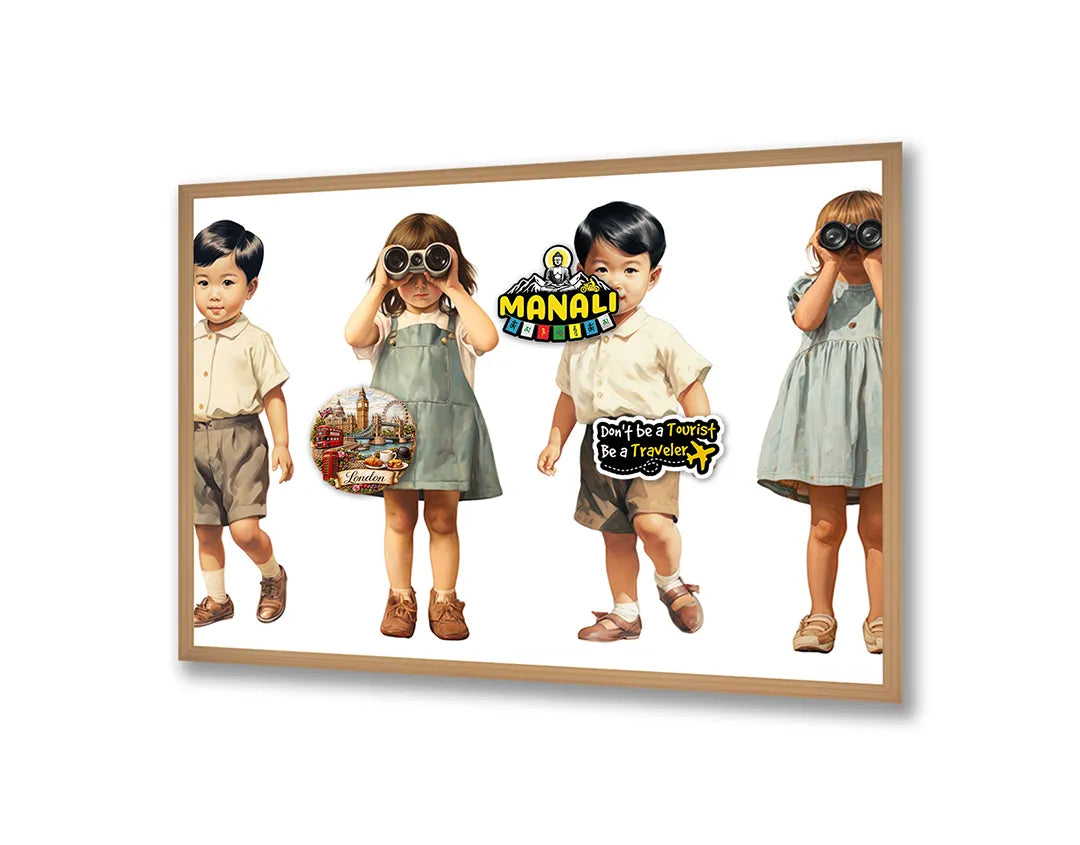Metalen Magneetbord met hoogwaardige afbeelding van Vintage spelende kinderen voor aan de muur