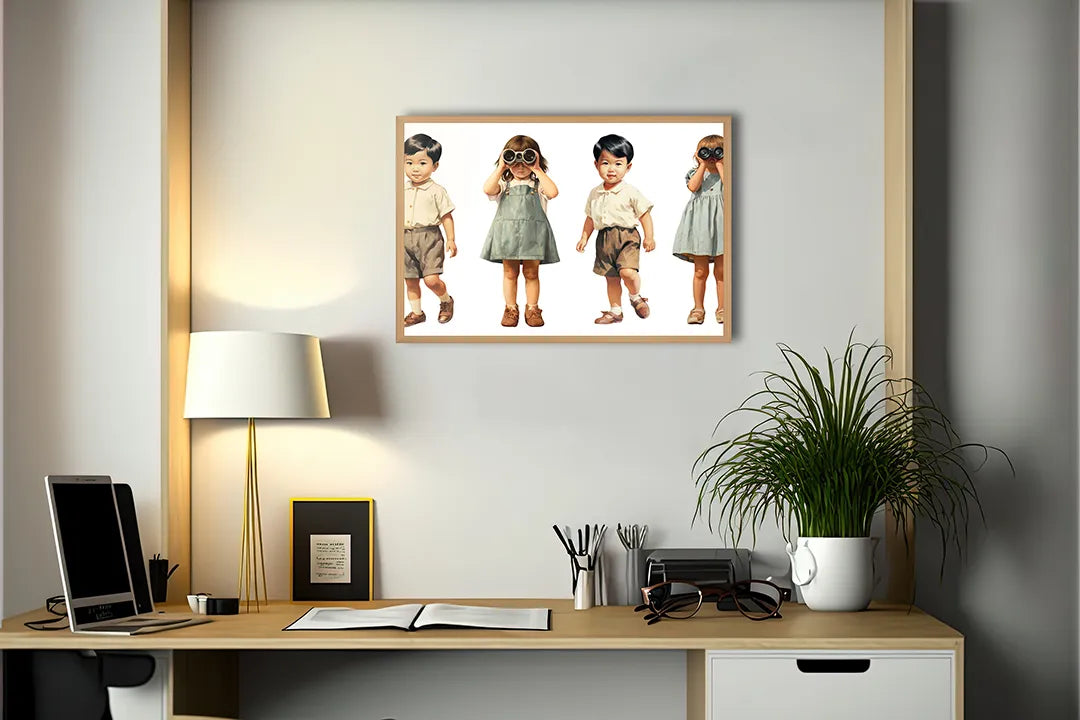 Metalen Magneetbord met hoogwaardige afbeelding van Vintage spelende kinderen voor aan de muur