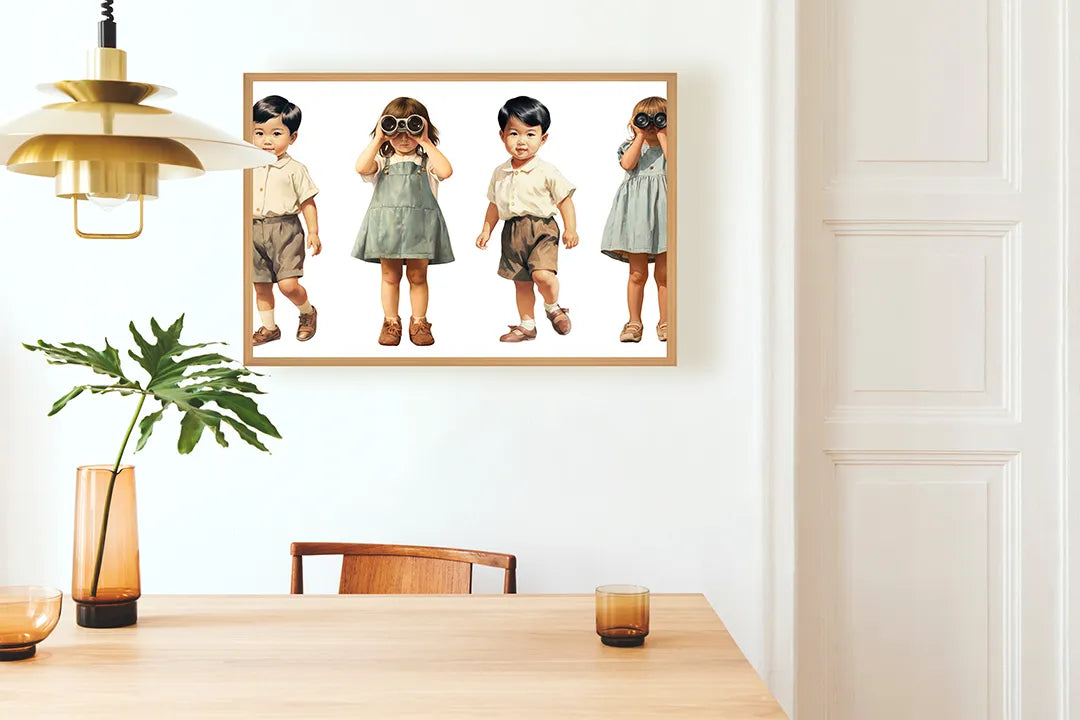 Metalen Magneetbord met hoogwaardige afbeelding van Vintage spelende kinderen voor aan de muur
