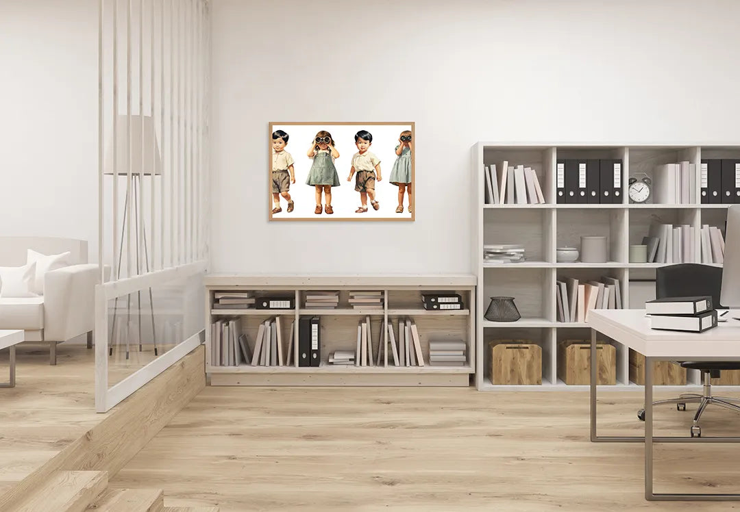 Metalen Magneetbord met hoogwaardige afbeelding van Vintage spelende kinderen voor aan de muur