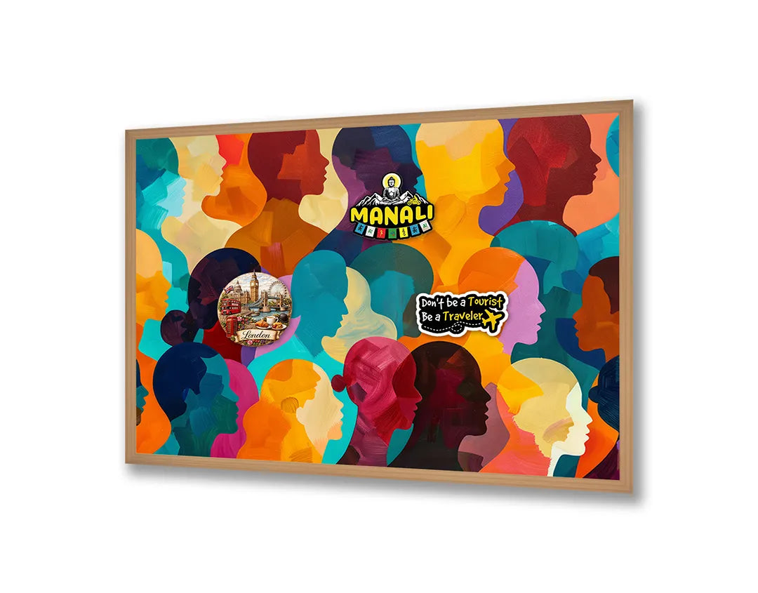 Metalen Magneetbord met hoogwaardige afbeelding van Kleurrijke abstracte gezichten voor aan de muur