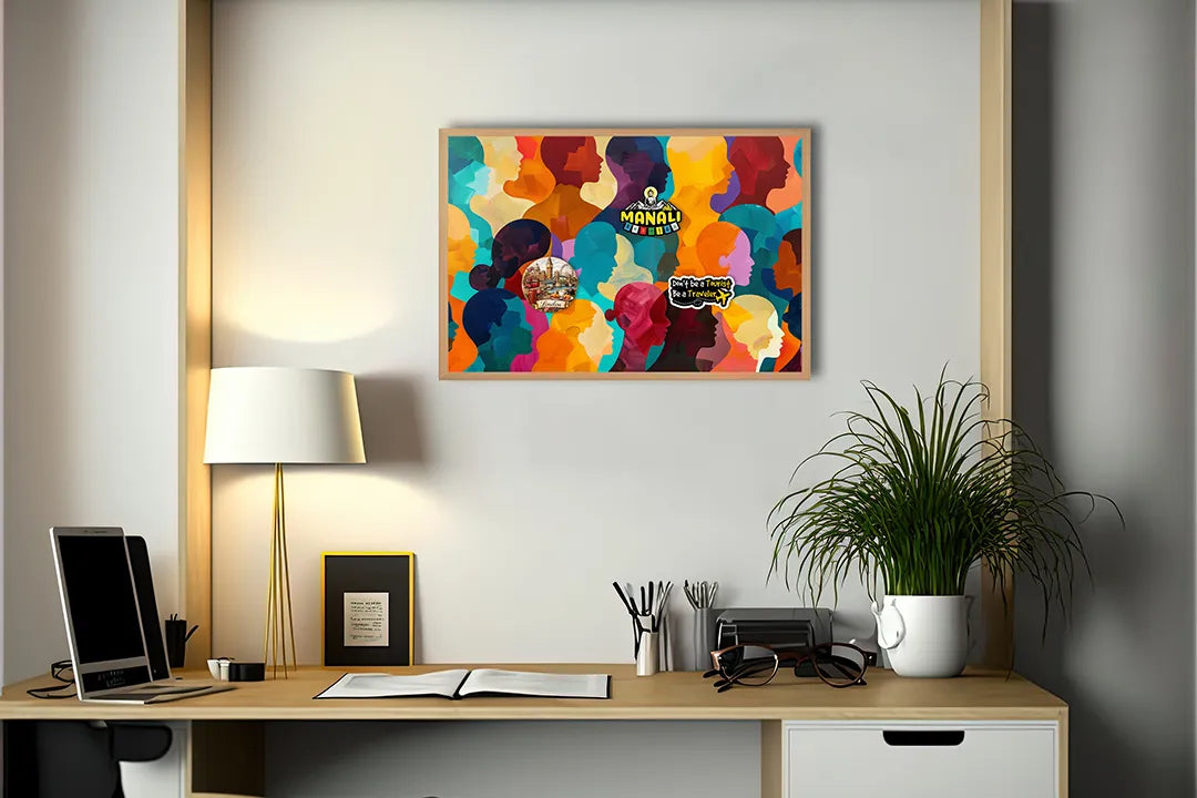 Metalen Magneetbord met hoogwaardige afbeelding van Kleurrijke abstracte gezichten voor aan de muur