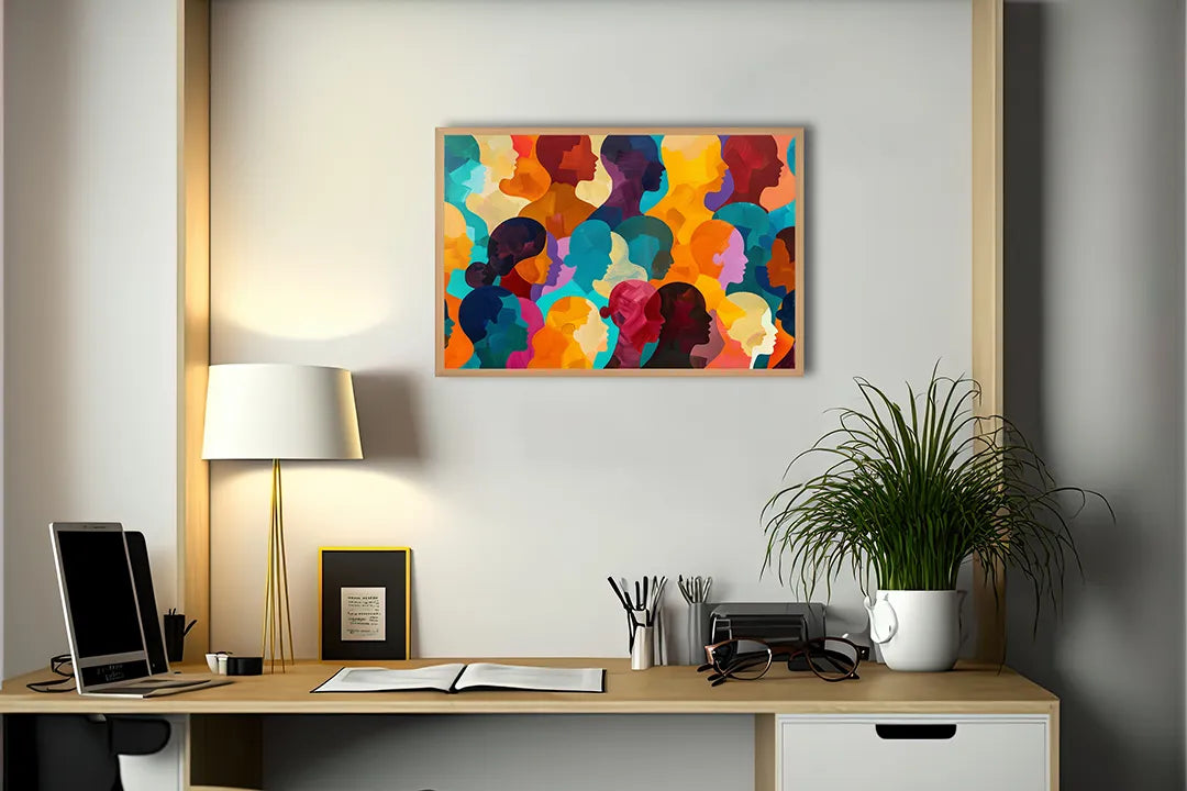 Metalen Magneetbord met hoogwaardige afbeelding van Kleurrijke abstracte gezichten voor aan de muur
