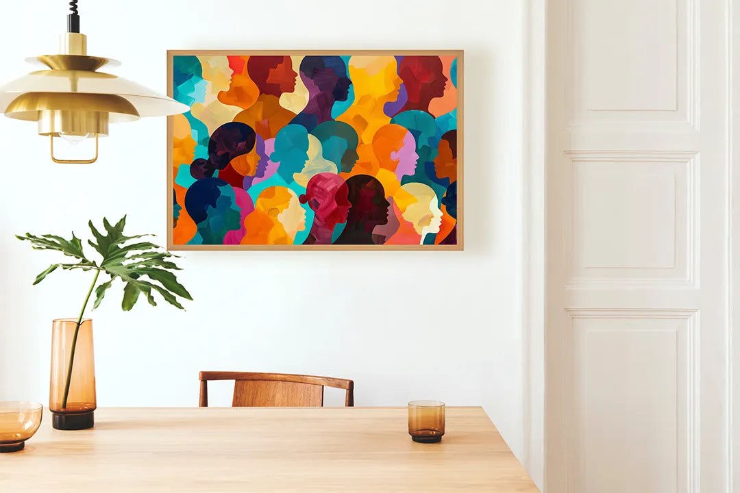 Metalen Magneetbord met hoogwaardige afbeelding van Kleurrijke abstracte gezichten voor aan de muur