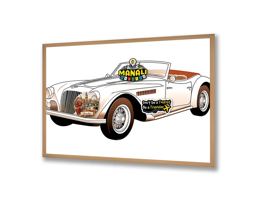 Metalen Magneetbord met hoogwaardige afbeelding van Klassieke cabriolet auto wit voor aan de muur