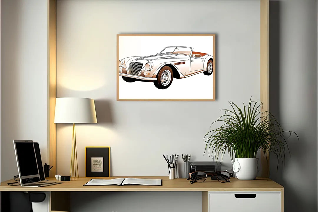 Metalen Magneetbord met hoogwaardige afbeelding van Klassieke cabriolet auto wit voor aan de muur