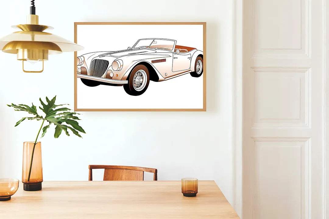 Metalen Magneetbord met hoogwaardige afbeelding van Klassieke cabriolet auto wit voor aan de muur