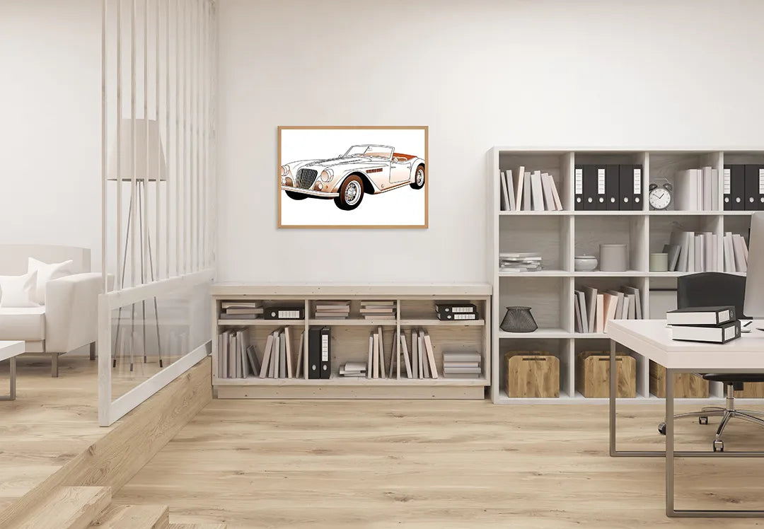 Metalen Magneetbord met hoogwaardige afbeelding van Klassieke cabriolet auto wit voor aan de muur