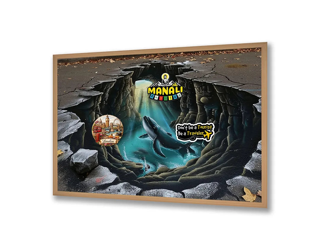 Metalen Magneetbord met hoogwaardige afbeelding van Duikboot onderwater grot voor aan de muur
