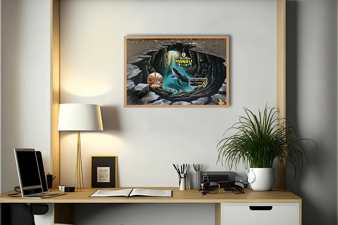 Metalen Magneetbord met hoogwaardige afbeelding van Duikboot onderwater grot voor aan de muur