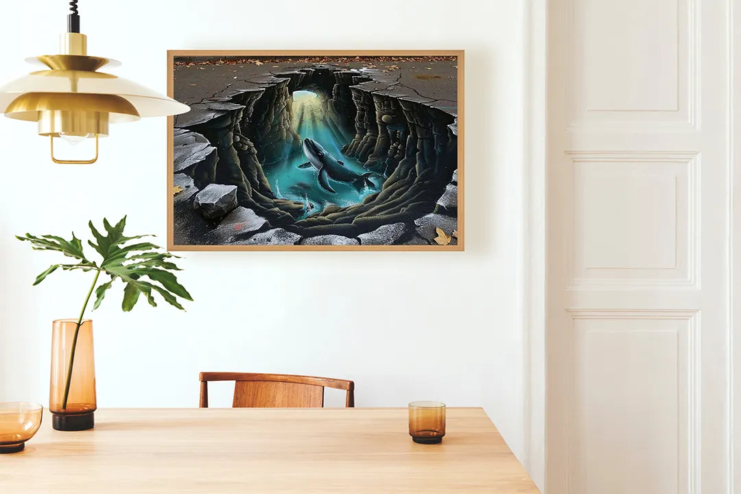 Metalen Magneetbord met hoogwaardige afbeelding van Duikboot onderwater grot voor aan de muur