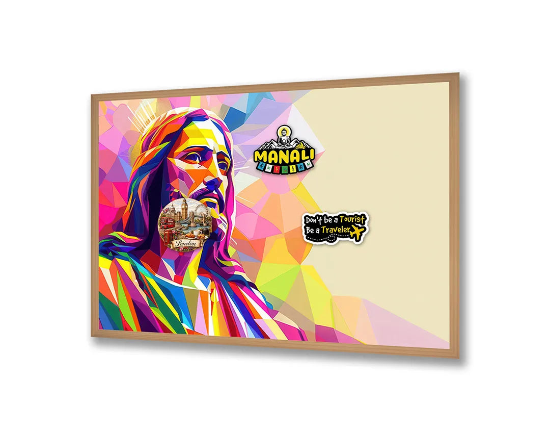 Metalen Magneetbord met hoogwaardige afbeelding van Kleurrijk portret jezus voor aan de muur