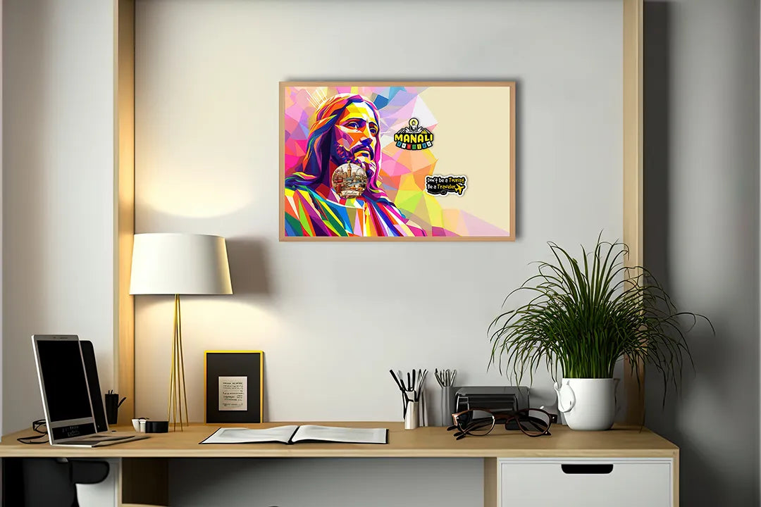 Metalen Magneetbord met hoogwaardige afbeelding van Kleurrijk portret jezus voor aan de muur