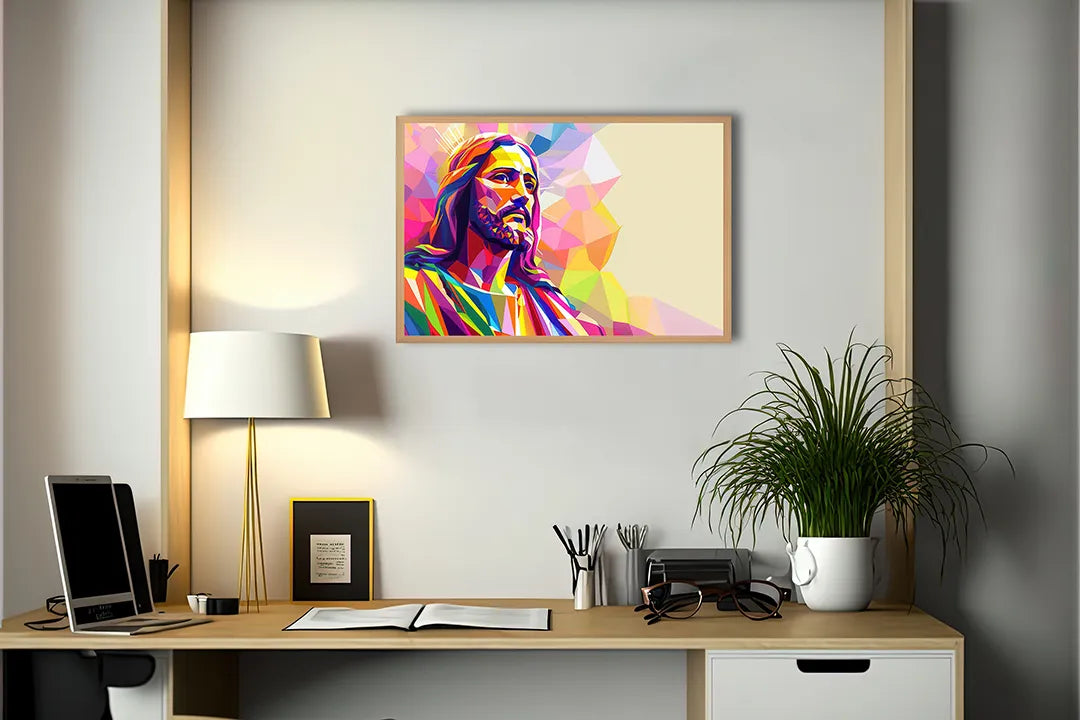 Metalen Magneetbord met hoogwaardige afbeelding van Kleurrijk portret jezus voor aan de muur