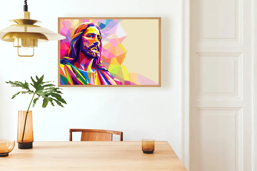 Metalen Magneetbord met hoogwaardige afbeelding van Kleurrijk portret jezus voor aan de muur