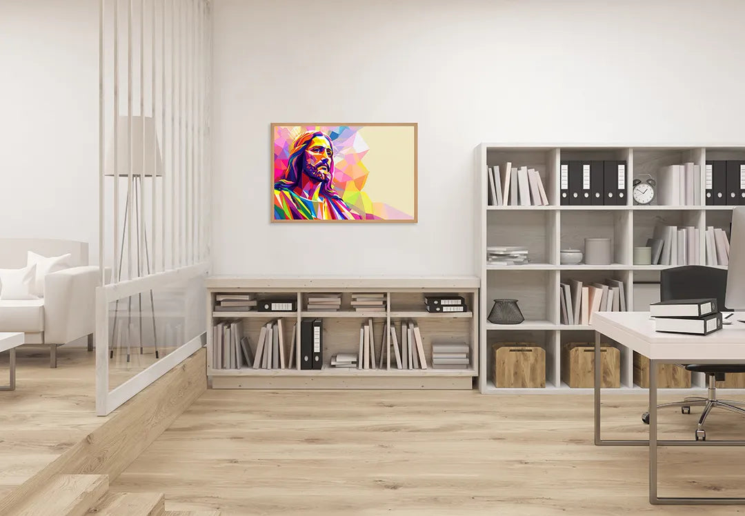 Metalen Magneetbord met hoogwaardige afbeelding van Kleurrijk portret jezus voor aan de muur