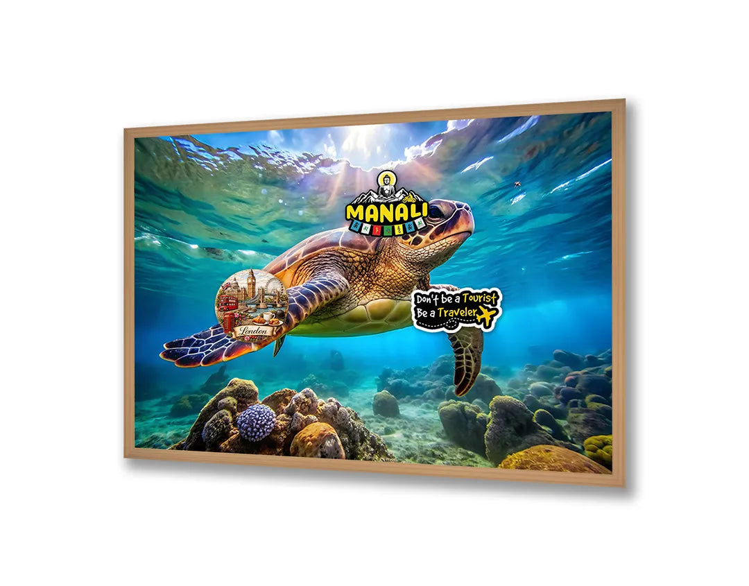 Metalen Magneetbord met hoogwaardige afbeelding van Zeeschildpad onderwater voor aan de muur