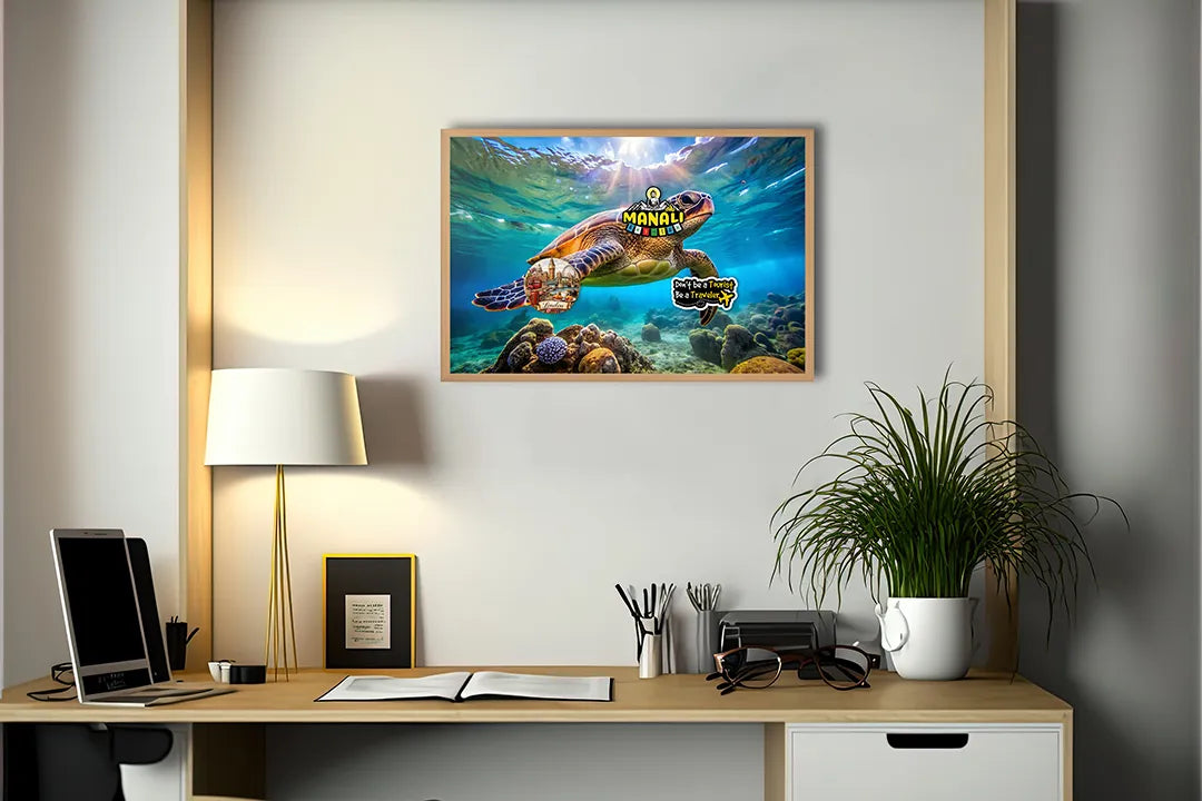 Metalen Magneetbord met hoogwaardige afbeelding van Zeeschildpad onderwater voor aan de muur