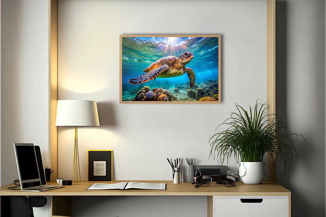 Metalen Magneetbord met hoogwaardige afbeelding van Zeeschildpad onderwater voor aan de muur