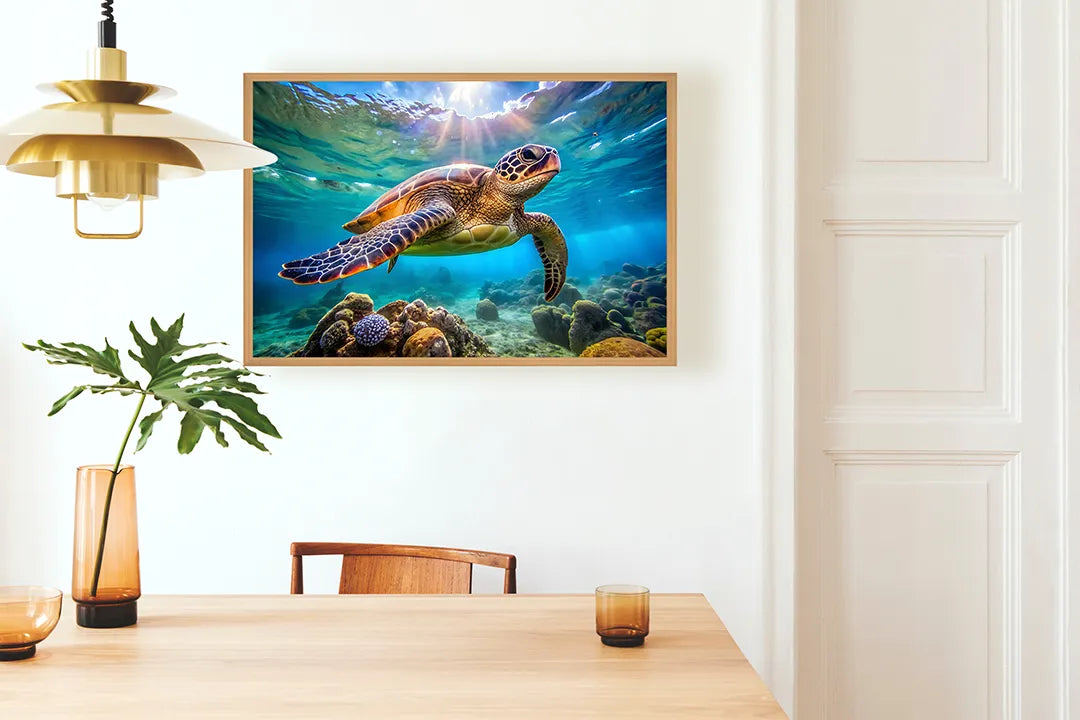 Metalen Magneetbord met hoogwaardige afbeelding van Zeeschildpad onderwater voor aan de muur