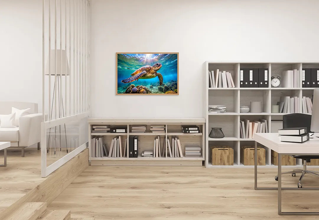 Metalen Magneetbord met hoogwaardige afbeelding van Zeeschildpad onderwater voor aan de muur