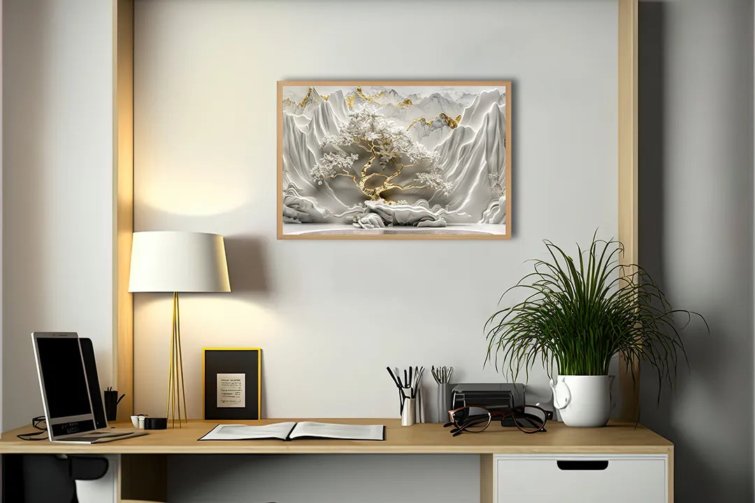 Metalen Magneetbord met hoogwaardige afbeelding van Witte relief bloemen voor aan de muur