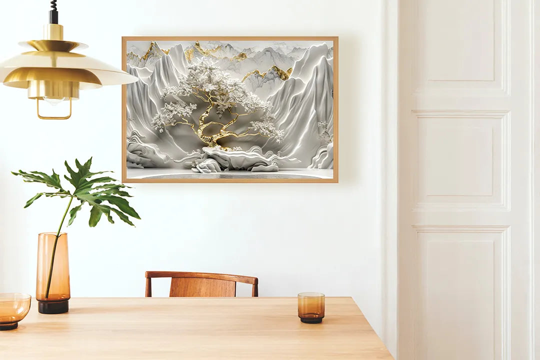Metalen Magneetbord met hoogwaardige afbeelding van Witte relief bloemen voor aan de muur