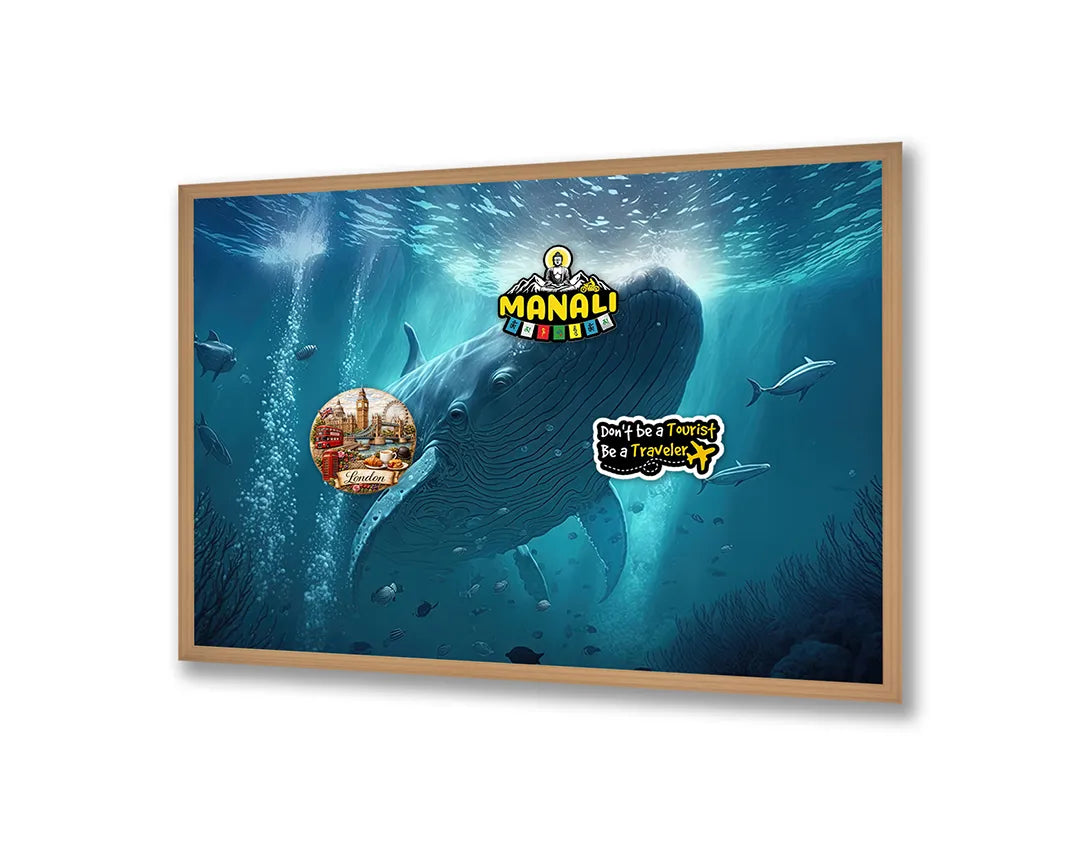 Metalen Magneetbord met hoogwaardige afbeelding van Grote walvis onderwater voor aan de muur