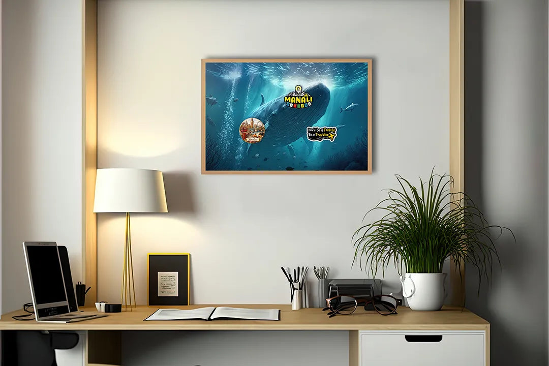Metalen Magneetbord met hoogwaardige afbeelding van Grote walvis onderwater voor aan de muur