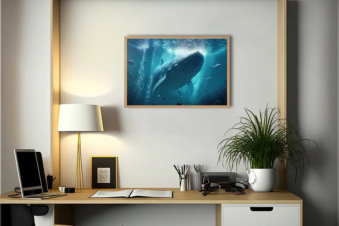 Metalen Magneetbord met hoogwaardige afbeelding van Grote walvis onderwater voor aan de muur