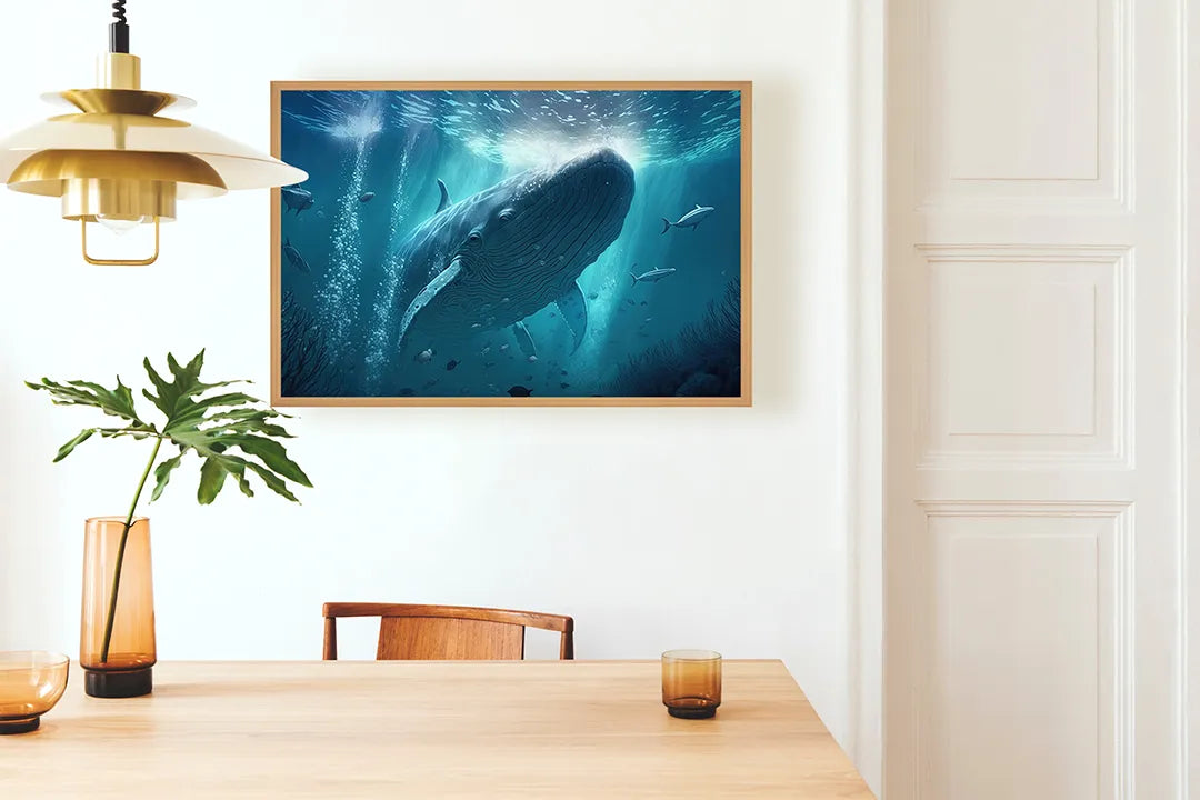 Metalen Magneetbord met hoogwaardige afbeelding van Grote walvis onderwater voor aan de muur