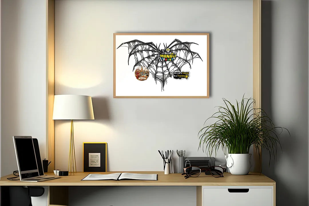 Metalen Magneetbord met hoogwaardige afbeelding van Vleermuis lijntekening voor aan de muur