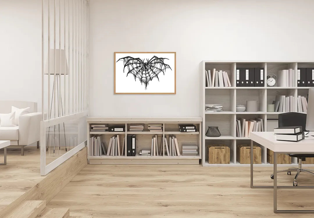 Metalen Magneetbord met hoogwaardige afbeelding van Vleermuis lijntekening voor aan de muur