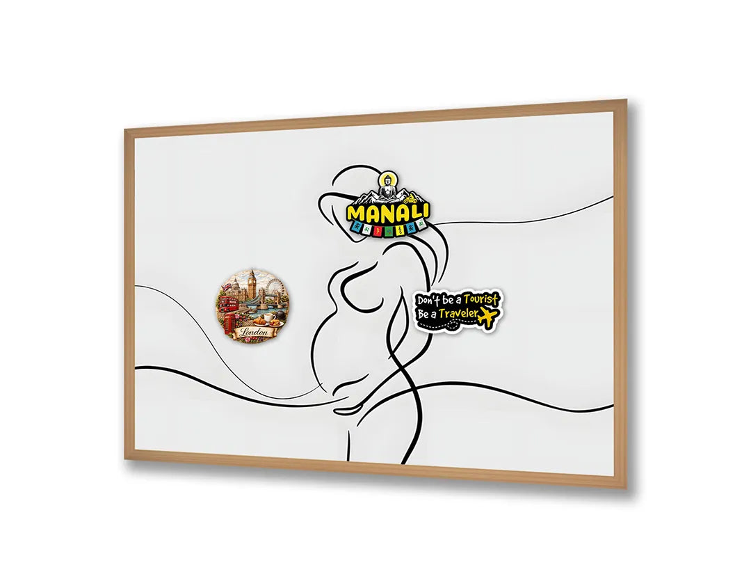 Metalen Magneetbord met hoogwaardige afbeelding van Lijntekening zwangere vrouw voor aan de muur