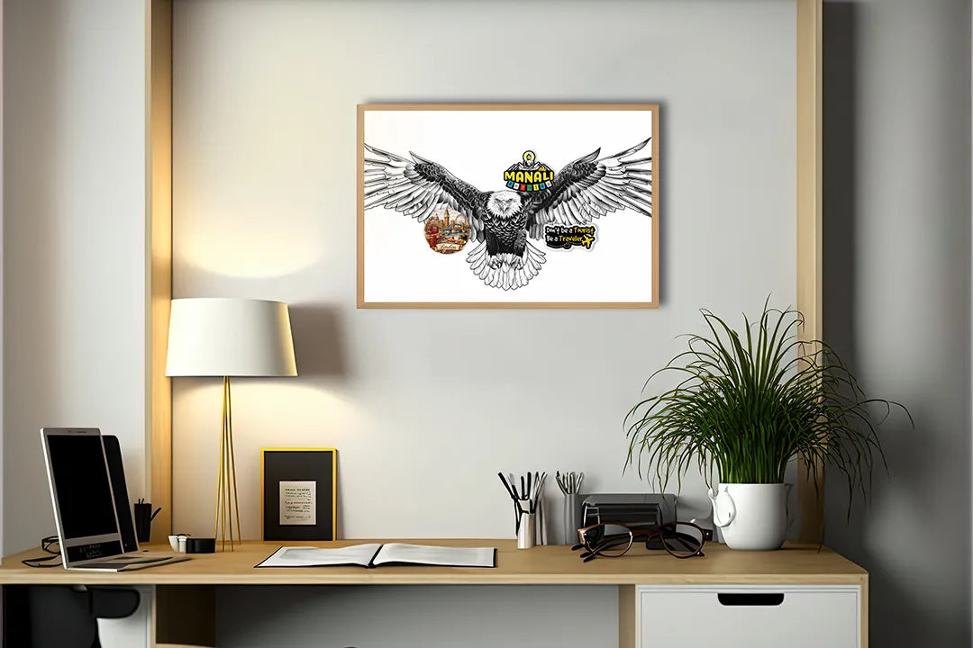 Metalen Magneetbord met hoogwaardige afbeelding van Arend vogel zwart wit voor aan de muur
