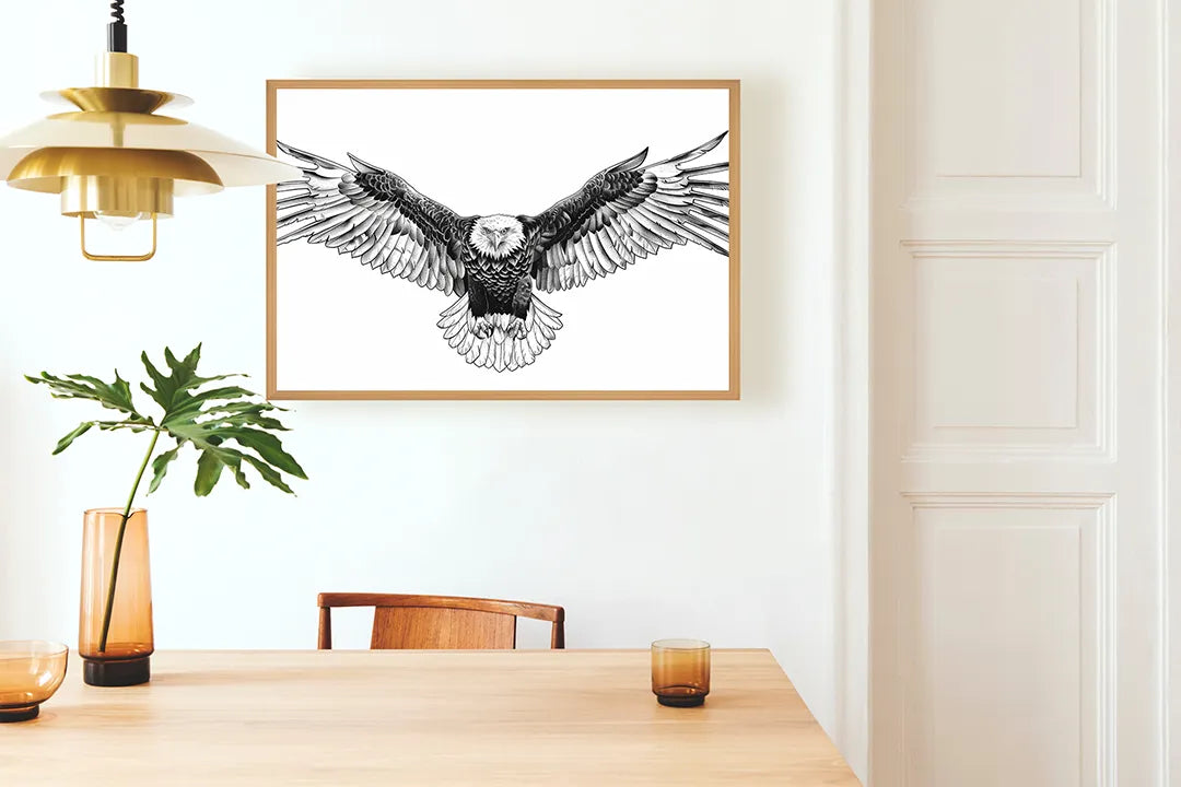 Metalen Magneetbord met hoogwaardige afbeelding van Arend vogel zwart wit voor aan de muur