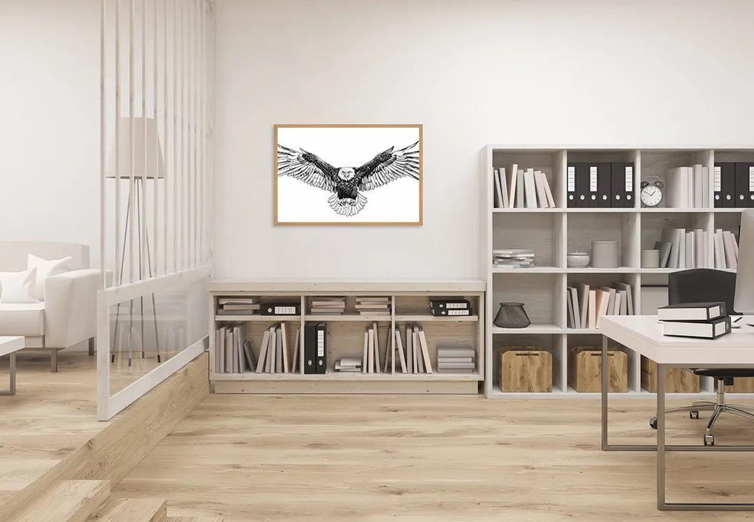 Metalen Magneetbord met hoogwaardige afbeelding van Arend vogel zwart wit voor aan de muur