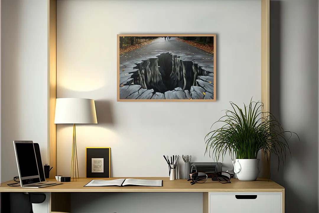 Metalen Magneetbord met hoogwaardige afbeelding van Gat in de weg 3D voor aan de muur