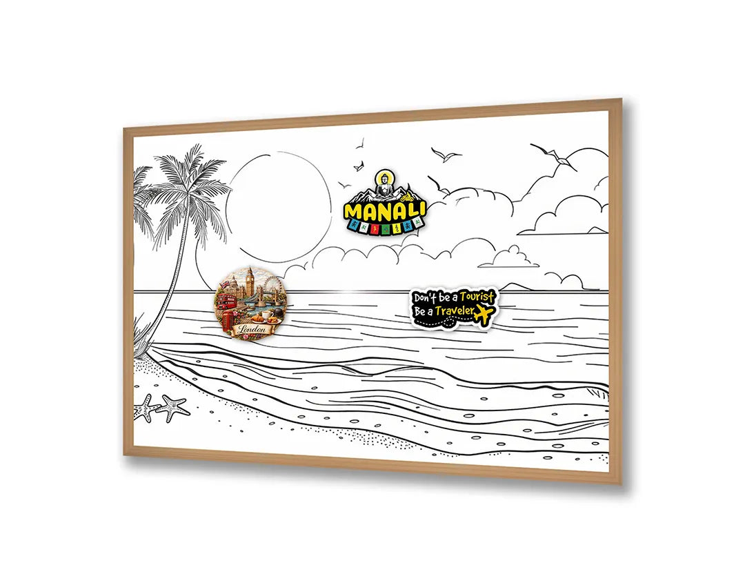 Metalen Magneetbord met hoogwaardige afbeelding van Kleurplaat strand landschap voor aan de muur