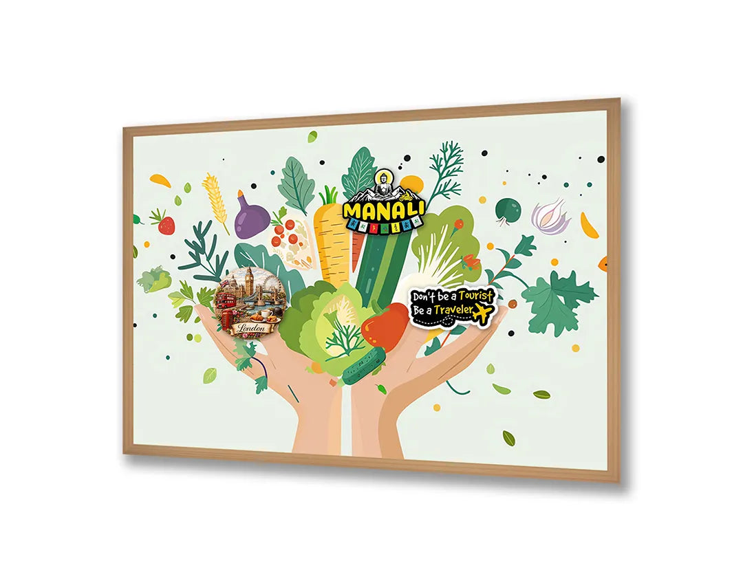 Metalen Magneetbord met hoogwaardige afbeelding van Handen met groenten voor aan de muur