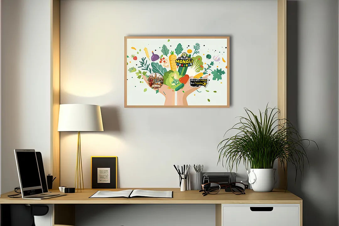 Metalen Magneetbord met hoogwaardige afbeelding van Handen met groenten voor aan de muur