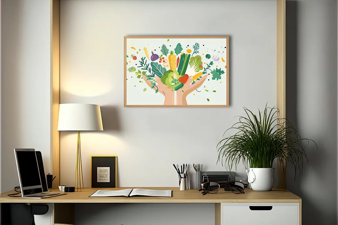 Metalen Magneetbord met hoogwaardige afbeelding van Handen met groenten voor aan de muur