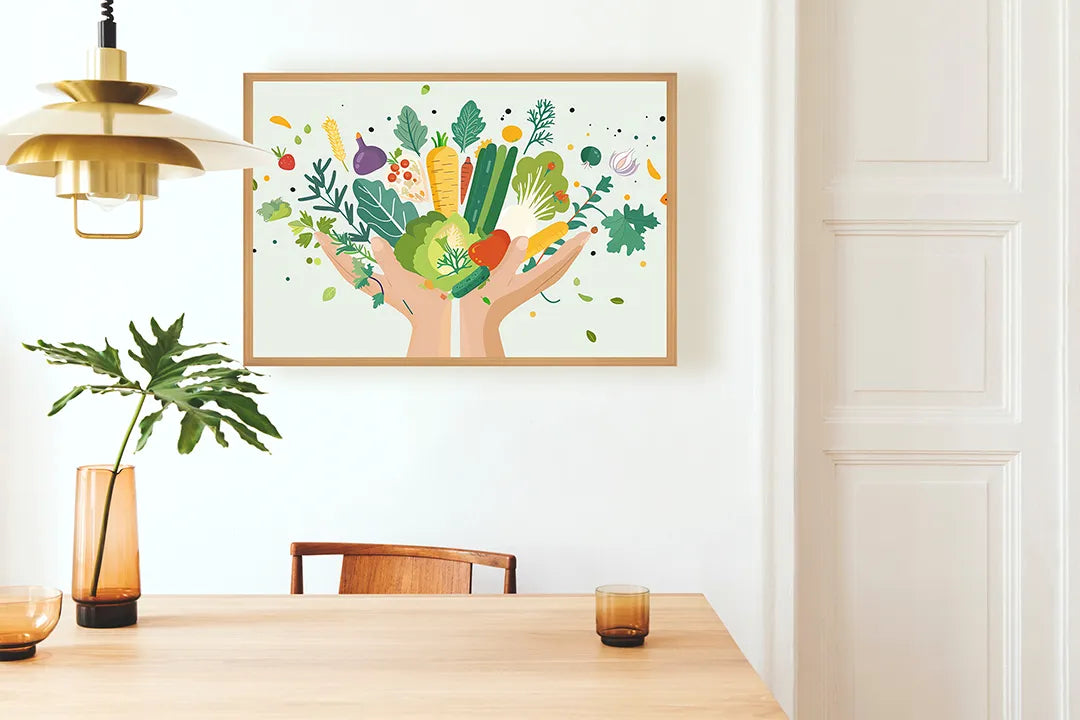 Metalen Magneetbord met hoogwaardige afbeelding van Handen met groenten voor aan de muur