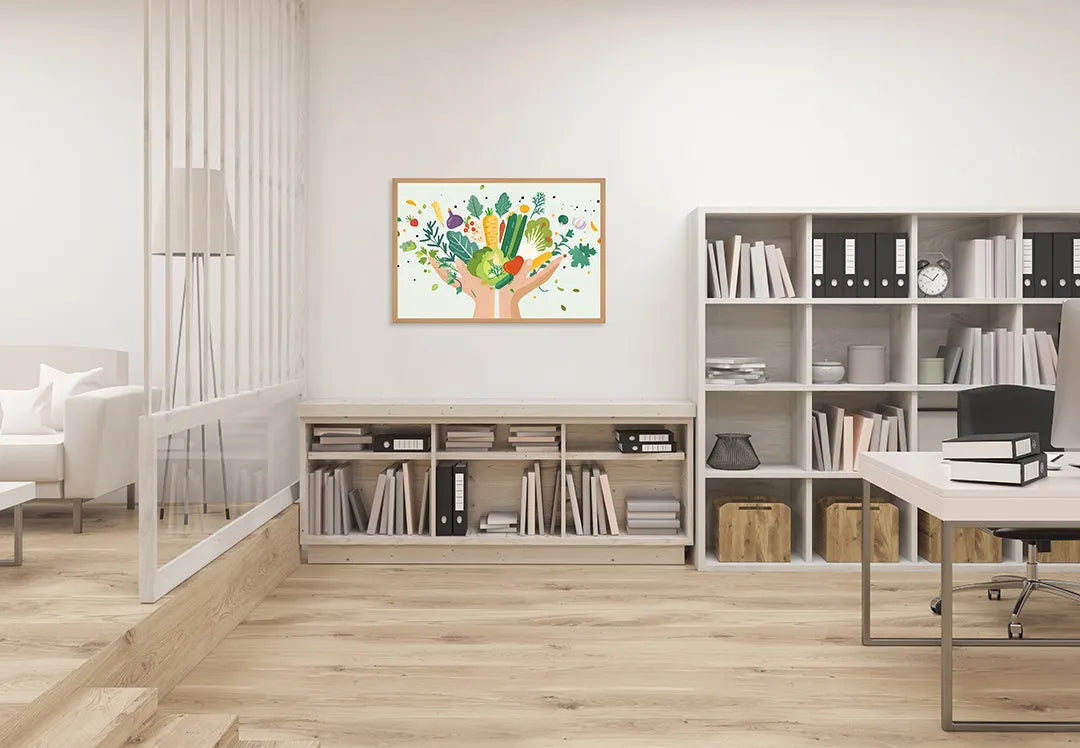 Metalen Magneetbord met hoogwaardige afbeelding van Handen met groenten voor aan de muur