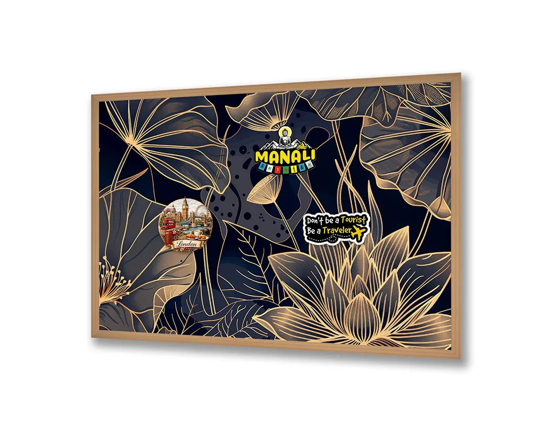 Metalen Magneetbord met hoogwaardige afbeelding van Gouden lotusbloem donker voor aan de muur
