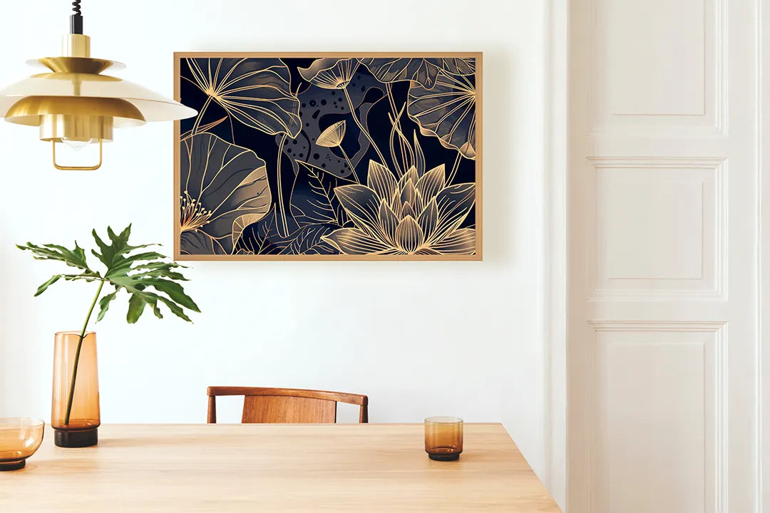 Metalen Magneetbord met hoogwaardige afbeelding van Gouden lotusbloem donker voor aan de muur